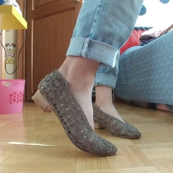 Super cute vintage brown leather knitted pointed t - Picture 3 of 3